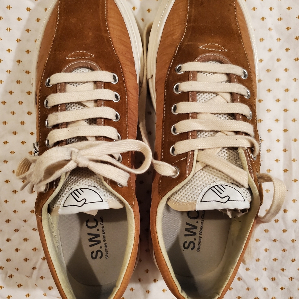 Stepney Workers Club Dellow track Nylon sneaker. Color is clay (burnt orange)